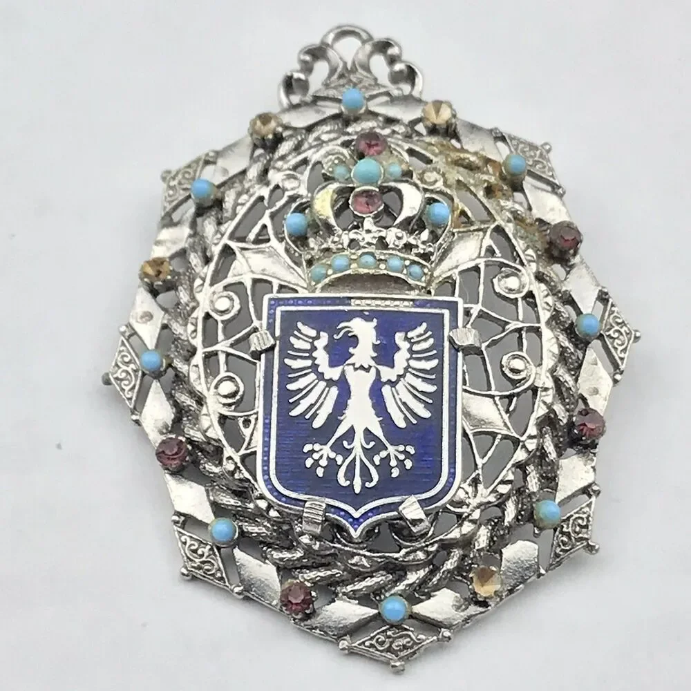 Crest Crown Eagle Vintage Pin Brooch Missing  A Few Stones